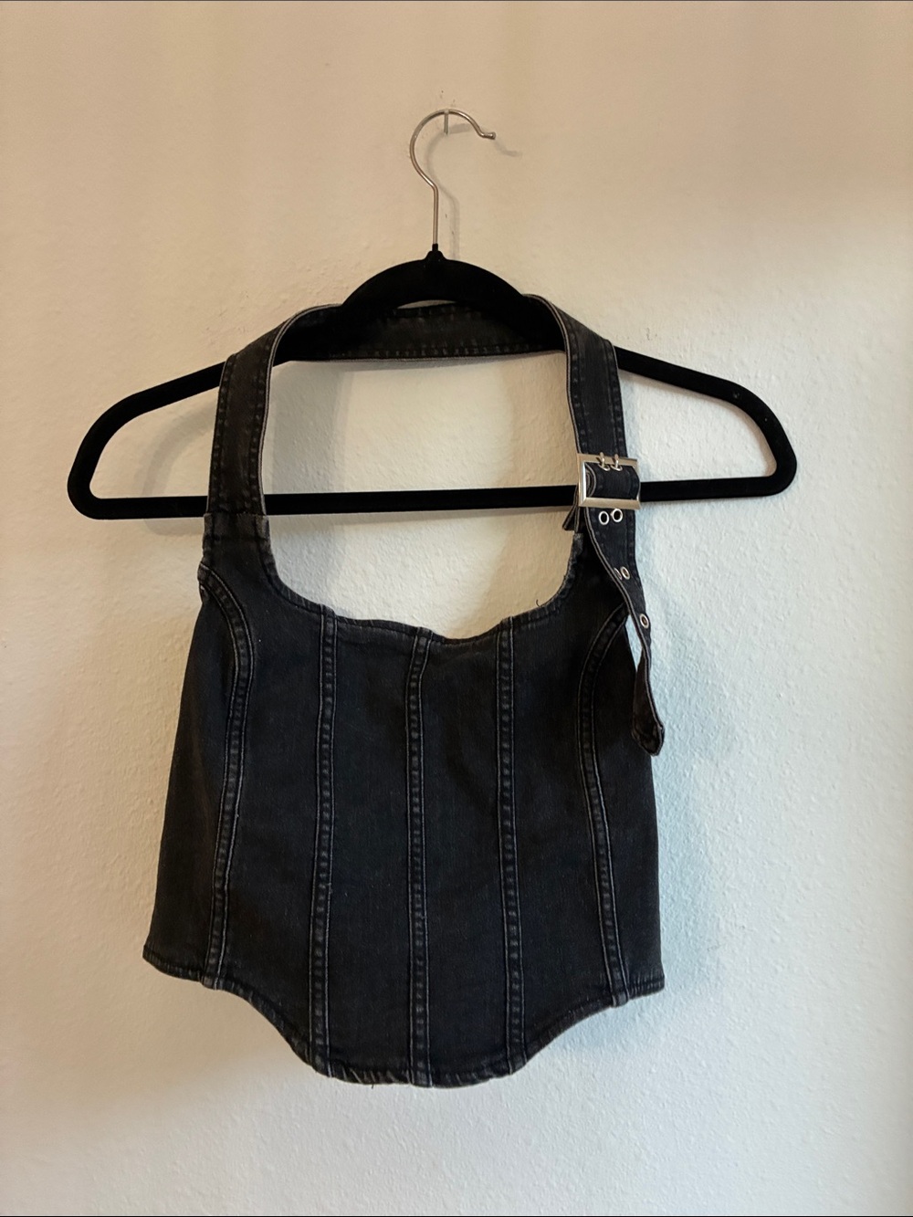Black Denim Halter top with Buckle